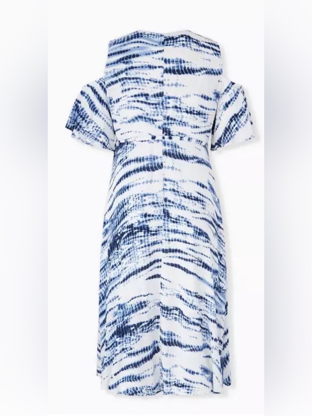 BLUE TIE-DYE GAUZE COLD SHOULDER WRAP MIDI DRESS - Picture 5 of 7